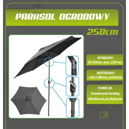 Parasol ogrodowy 250cm składany szary antracyt
