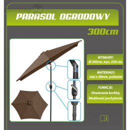 Parasol ogrodowy 300cm składany brązowy Saska Garden