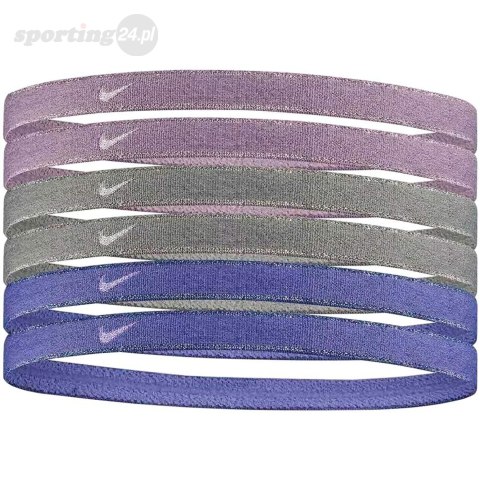 Opaski na głowę Nike Swoosh Sport 6 szt. fioletowe, szare, niebieskie N1002008935OS Nike Football