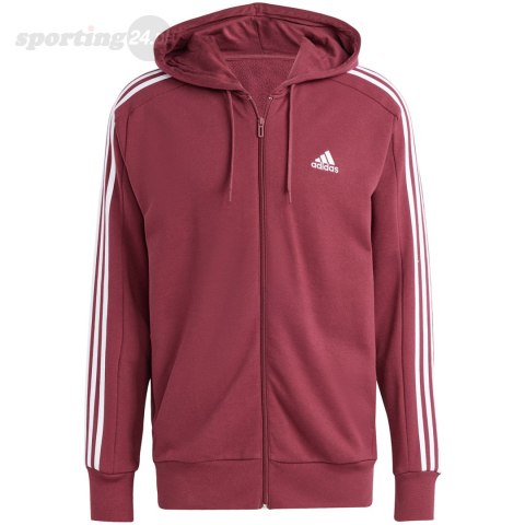 Bluza męska adidas Essentials French Terry 3-Stripes Full-Zip Hoodie bordowa IS1365 Adidas