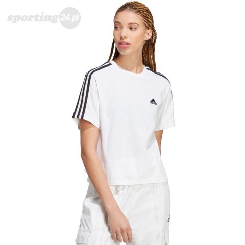 Koszulka damska adidas Essentials 3-Stripes Single Jersey Crop Top biało-czarna HR4915 Adidas